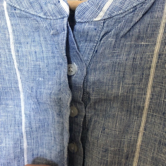 Ellen Tracy Linen Coastal Blue and White Striped Sleeveless Top Medium - Picture 3 of 6